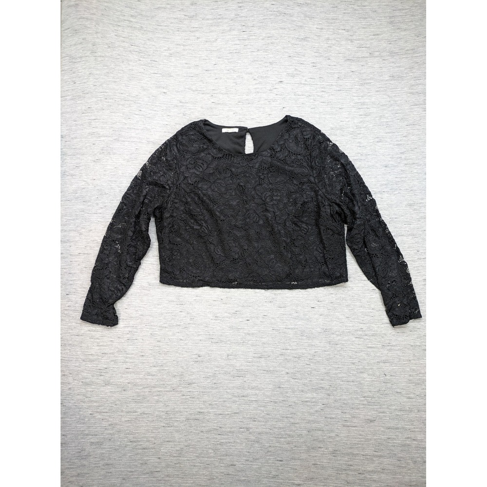Maurices Lace Cropped Top Long Sleeve Keyhole Elegant‎ Blouse Black Size 1x